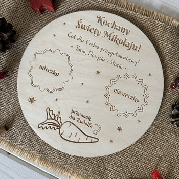 Drewniany Talerzyk dla MIKOŁAJA II Tacka Ozdobna na Mleko z Imieniem 20 cm