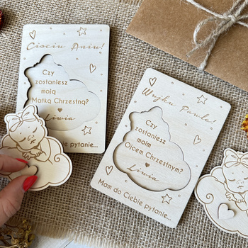 ZESTAW Ciociu Wujku czy Zostaniesz Chrzestnym Zaproszenia dla Chrzestnych