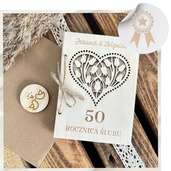 Kartka na 50 Rocznicę Ślubu 20 30 40 Pamiątka Drewniana Grawer Życzenia