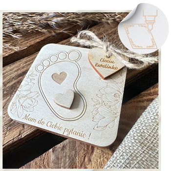 Ciociu Czy zostaniesz moją Chrzestną STÓPKA Zaproszenie dla Chrzestnej + Woreczek Jutowy