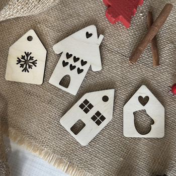 Drewniane bombki na choinkę DOMKI 4 szt