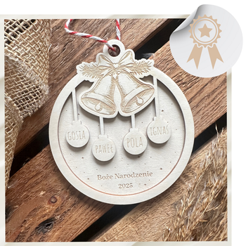 Personalizowana Bombka Rodzinna z Imionami Całej Rodziny - od 2 do 6 imion - Święta Ozdoba Choinkowa