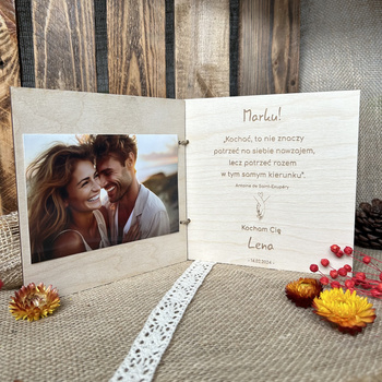 Kartka na Walentynki Drewniana z Grawerem Ramka Prezent