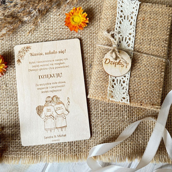 Prezent dla Świadkowej Podziękowanie dla Przyjaciółki Drewniana Kartka Imię