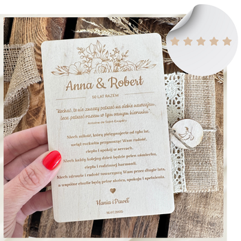 Drewniana Kartka na Rocznicę Ślubu 30, 40, 50 Eko Pamiątka w Drewnie z Grawerem