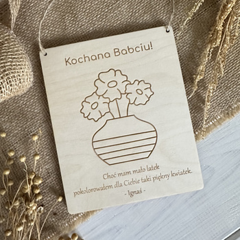Drewniana Kartka Laurka na Dzień Dziadka Babci do Kolorowania Grawer