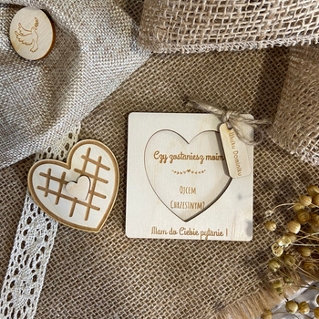 Wujku Czy zostaniesz moim Chrzestnym Zaproszenie SERCE  8x8 cm + woreczek jutowy