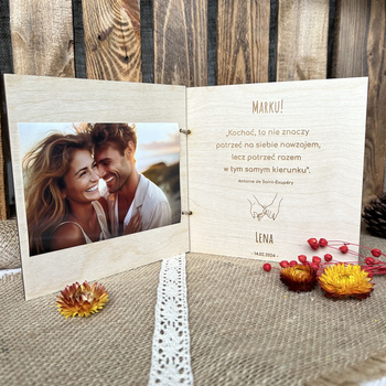 Kartka na Walentynki Drewniana z Grawerem Ramka Prezent