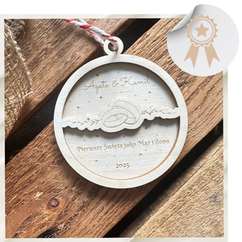 Bombka Drewniana na Choinkę z Motywem Obrączek