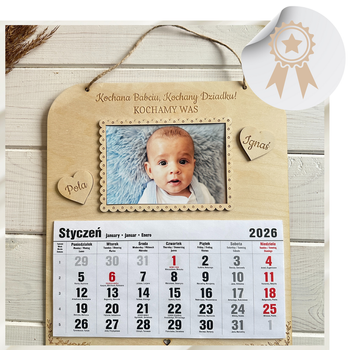 Drewniany Kalendarz ze Zdjęciem na DZIEŃ BABCI I DZIADKA Prezent dla Dziadków