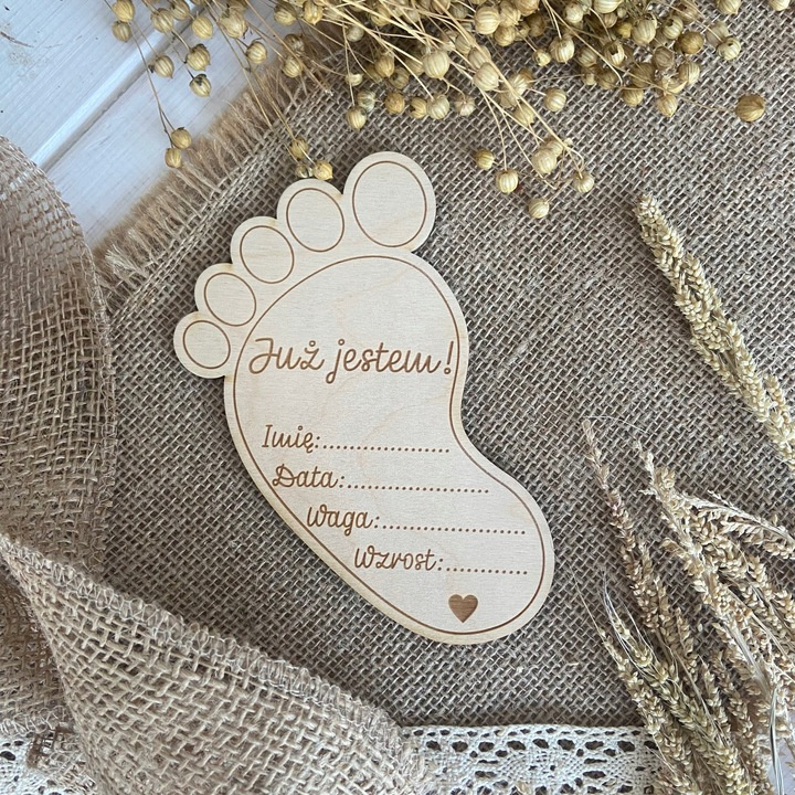 Drewniana Tabliczka Metryczka STÓPKA Imię Waga Wzrost Data urodzenia