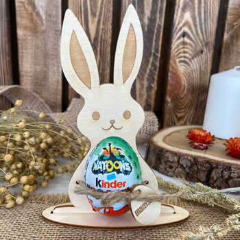 Zając na Jajko Kinder Stojak Wielkanoc Imię Grawer