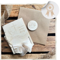 Drewniana Kartka na Chrzest Personalizowana Grawer Pamiątka Chrztu Świętego